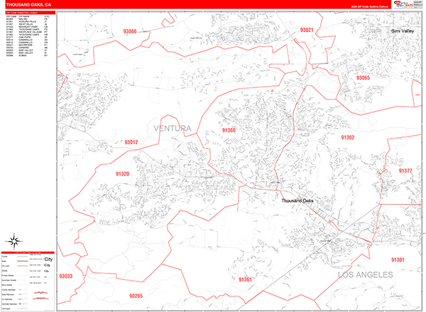 Thousand Oaks Zip Code Wall Map